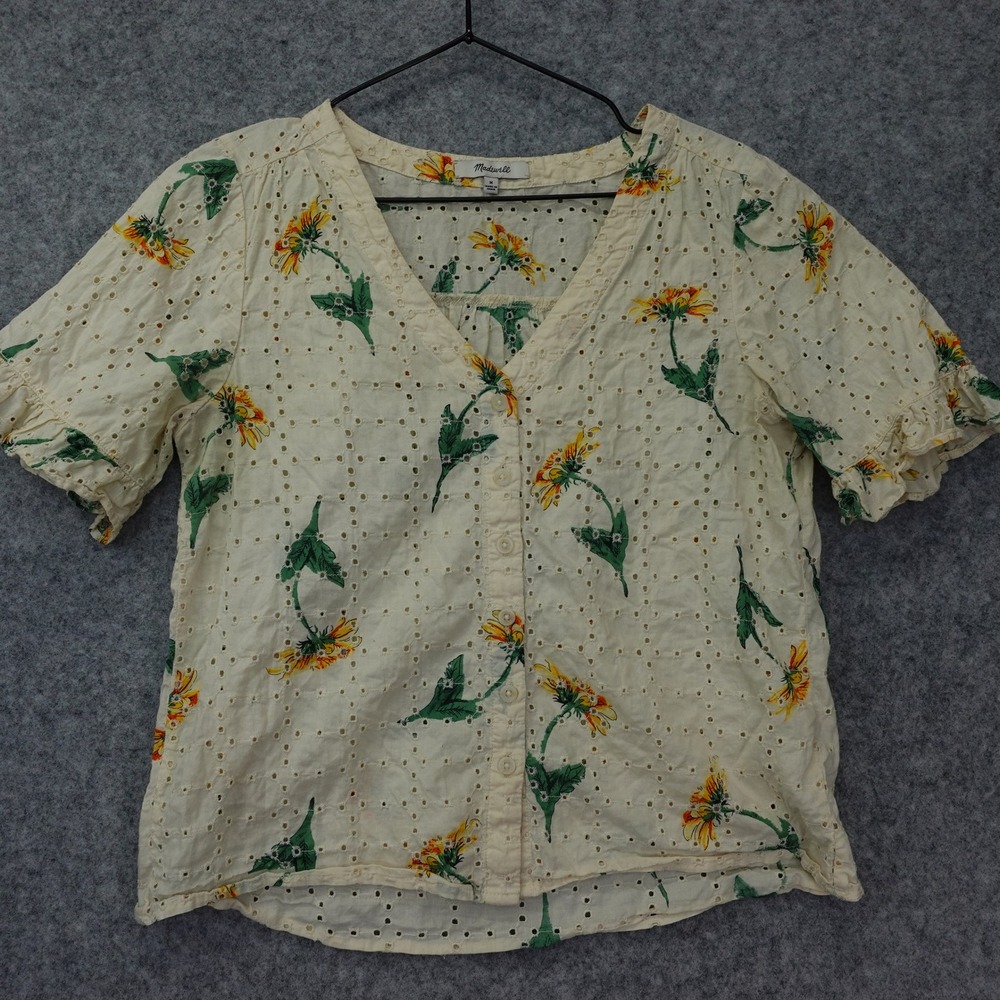 Sunflower Eyelet Cottagecore Top Womens MEDIUM Floral Coquette Ruffle MADEWELL